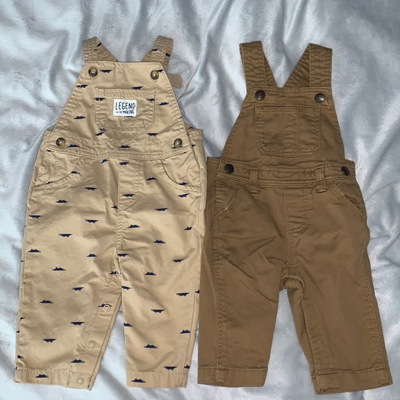 Kids khaki alligator embroidered overalls just one you and camel colored 6 month - Picture 1 of 5